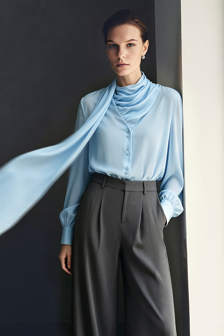 V-neck Chiffon Blouse with Ribbons | AMII