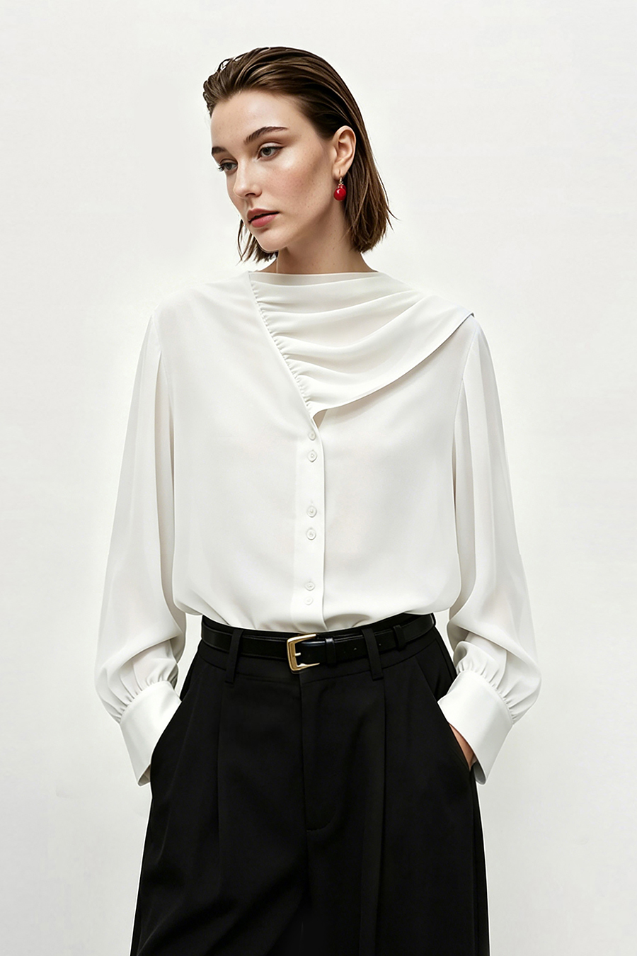 V-neck Chiffon Blouse with Ribbons | AMII
