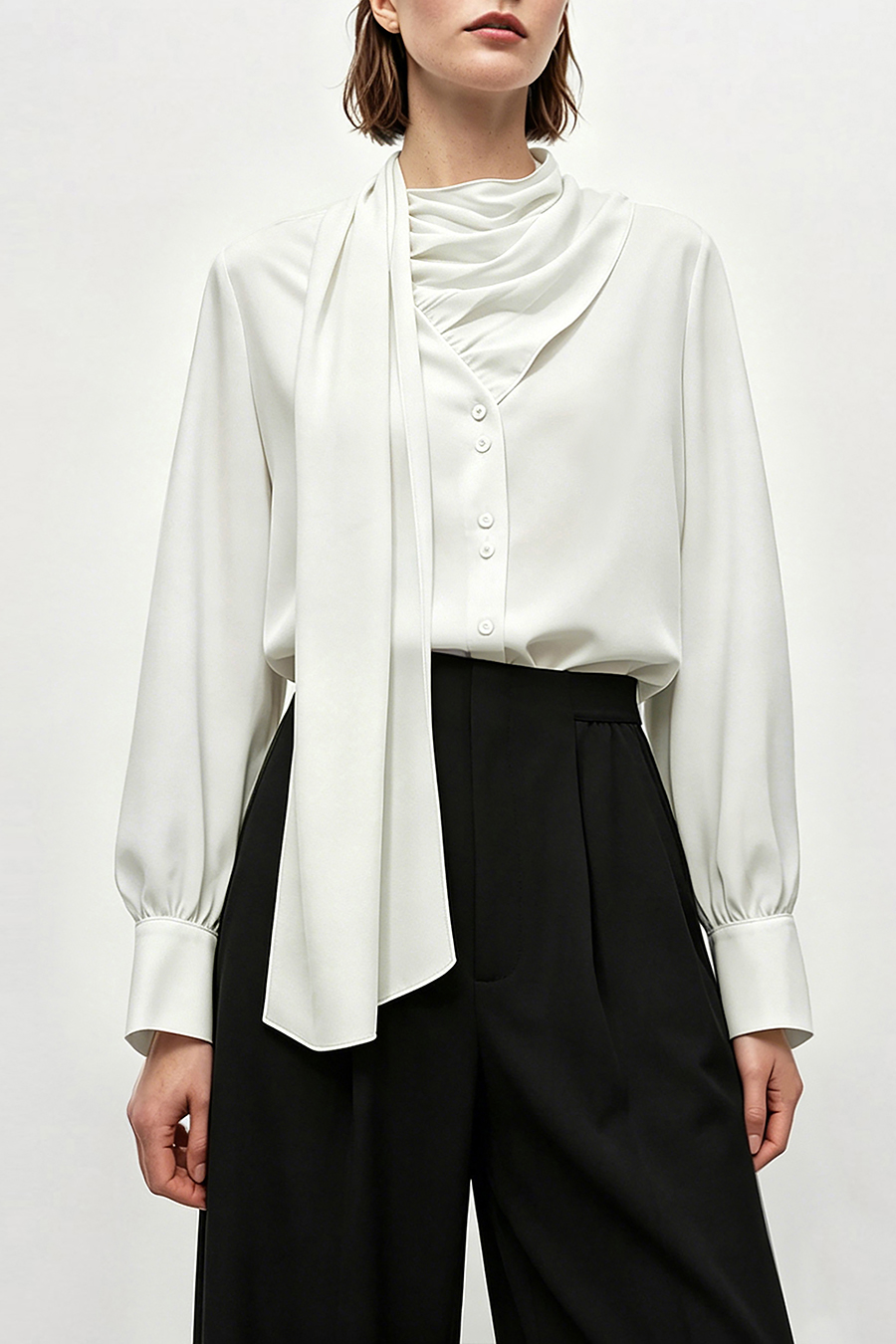 V-neck Chiffon Blouse with Ribbons | AMII