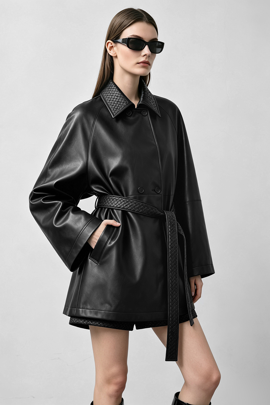 Belted eco‑leather jacket|AMII