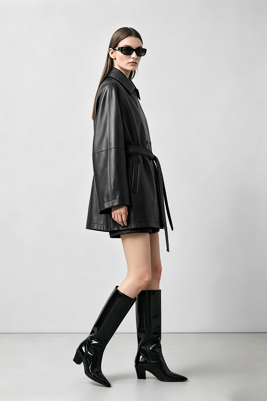 Belted eco‑leather jacket|AMII