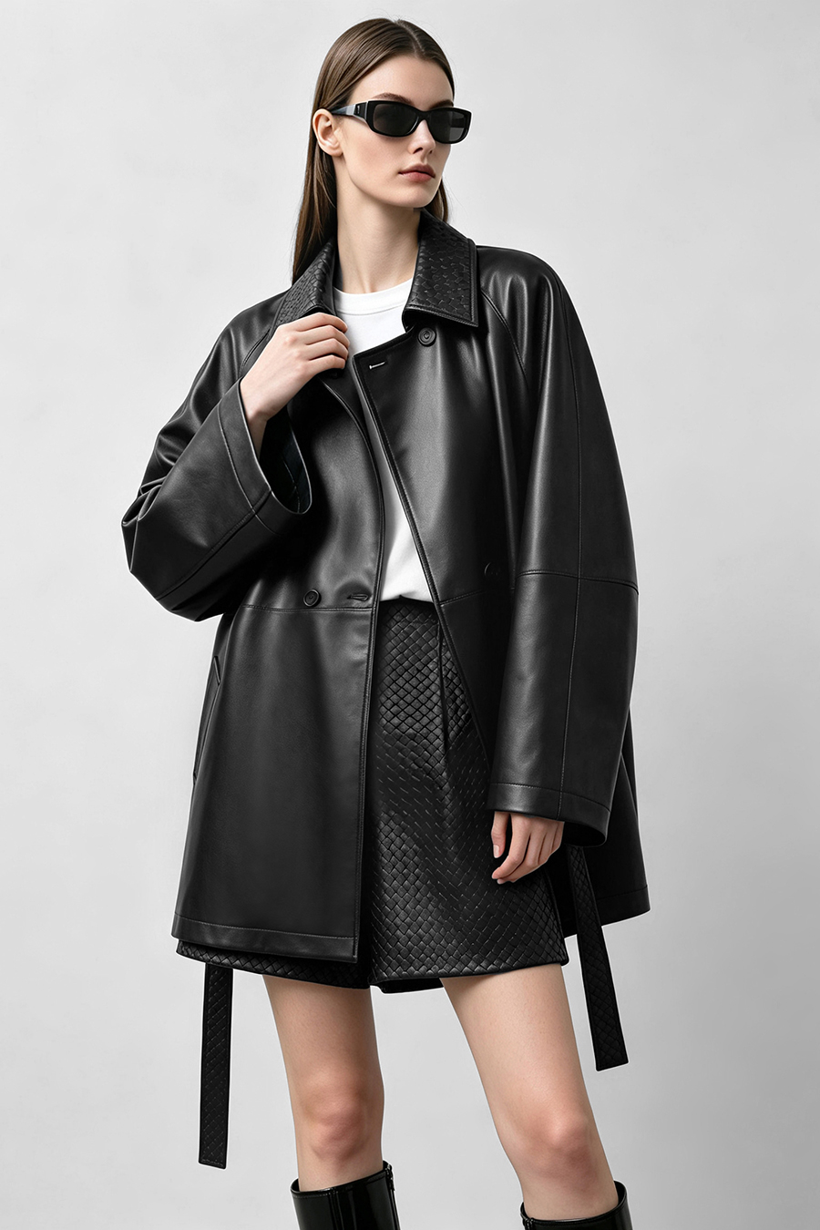 Belted eco‑leather jacket|AMII