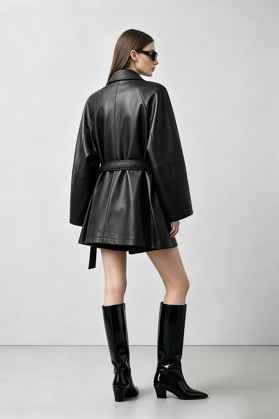 Belted eco‑leather jacket|AMII