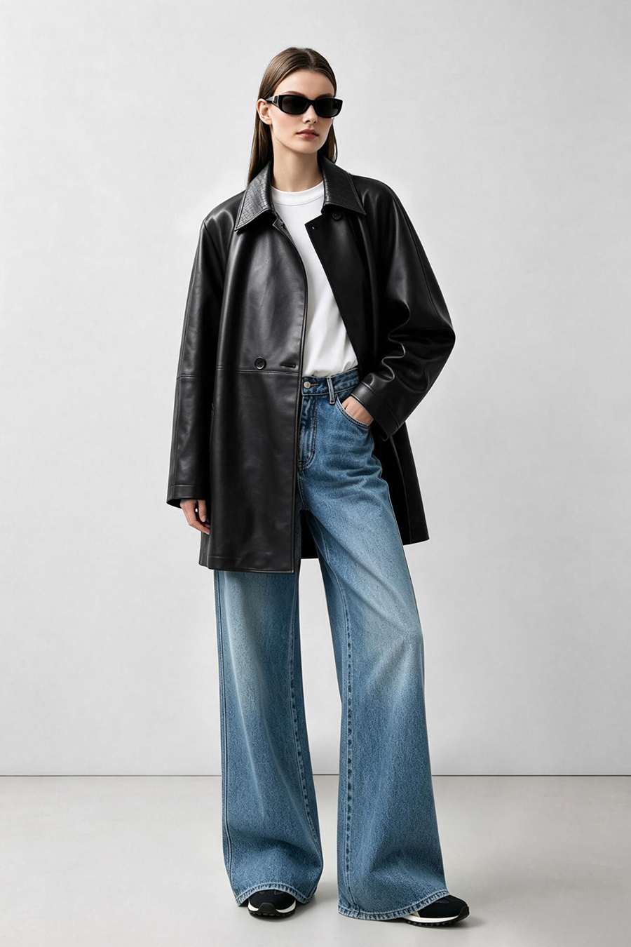Belted eco‑leather jacket|AMII