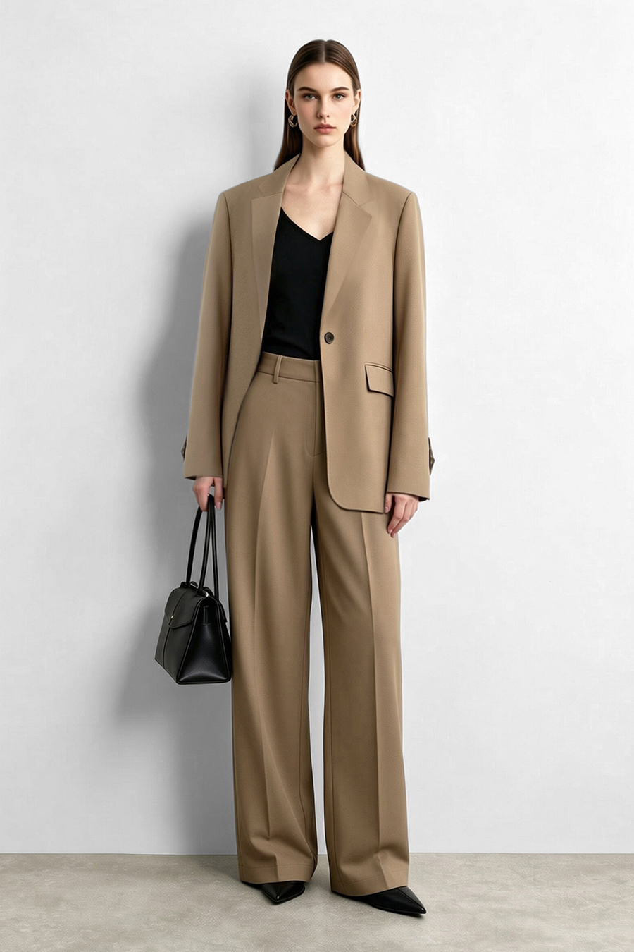 V‑neck wide‑shoulder loose suit|AMII
