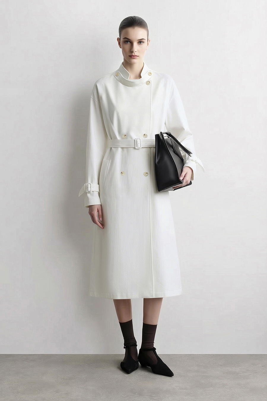 Stand Collar Double-Breasted Trench Coat|AMII