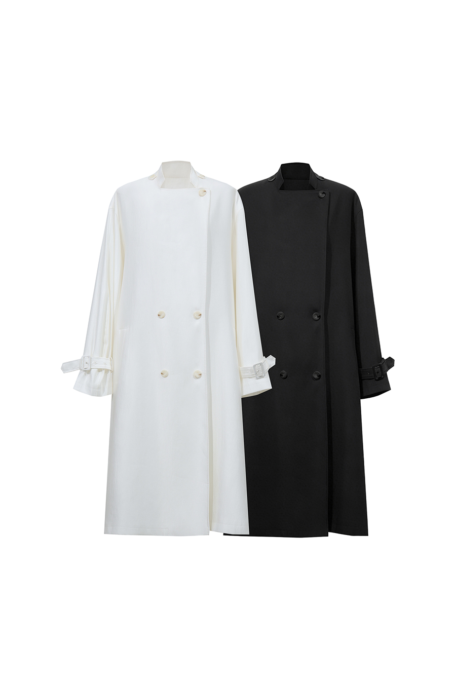 Stand Collar Double-Breasted Trench Coat|AMII