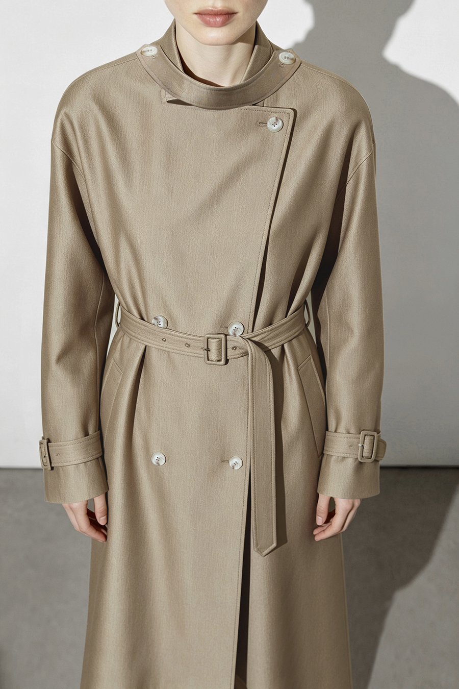 Stand Collar Double-Breasted Trench Coat|AMII