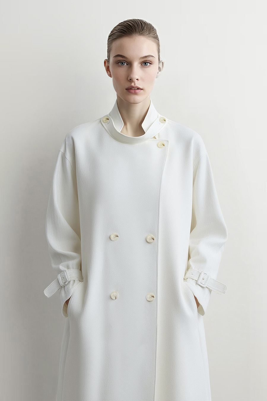 Stand Collar Double-Breasted Trench Coat|AMII
