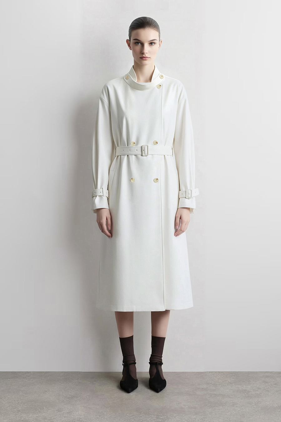 Stand Collar Double-Breasted Trench Coat|AMII