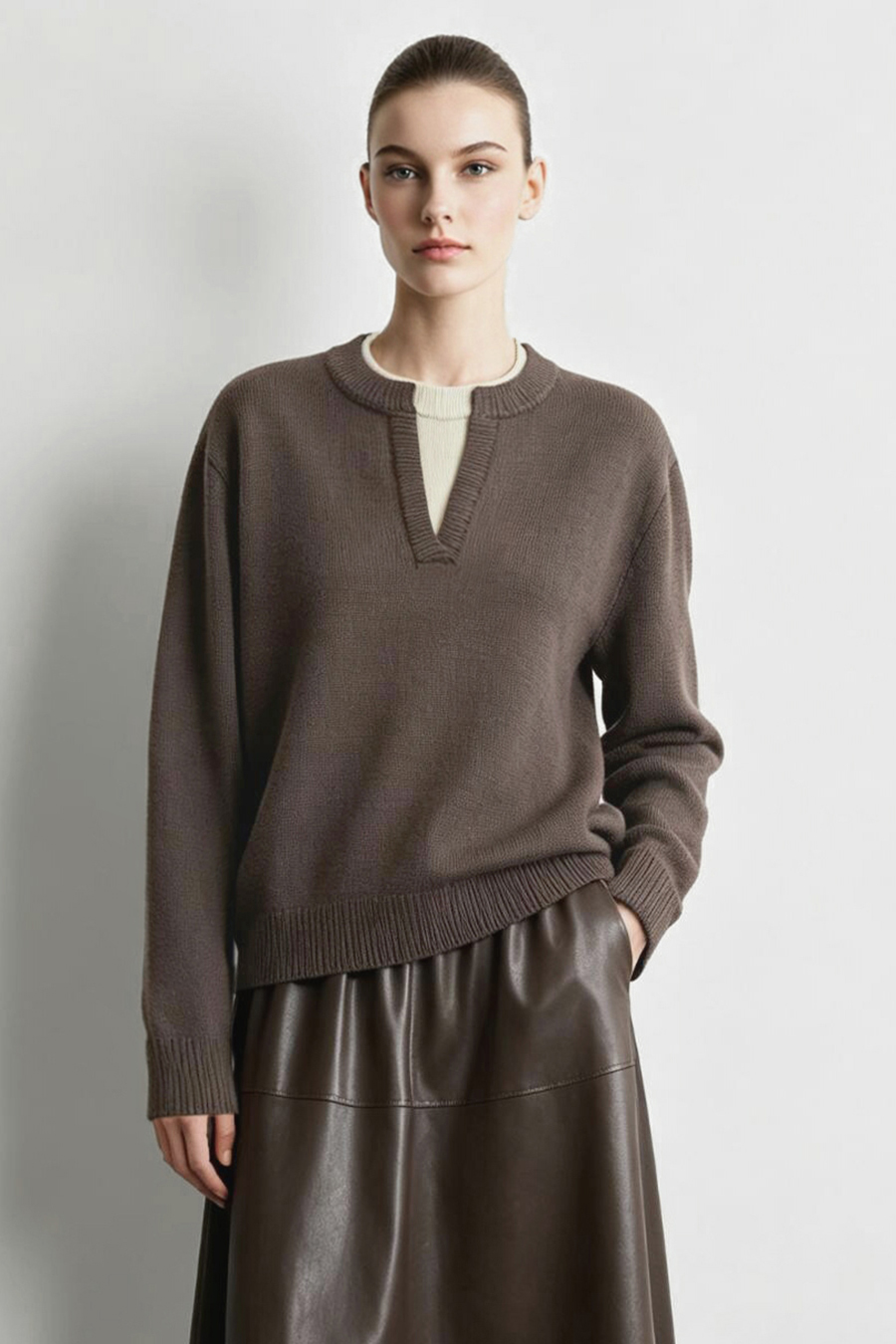 Color‑Block Letter Jacquard Sweater|AMII