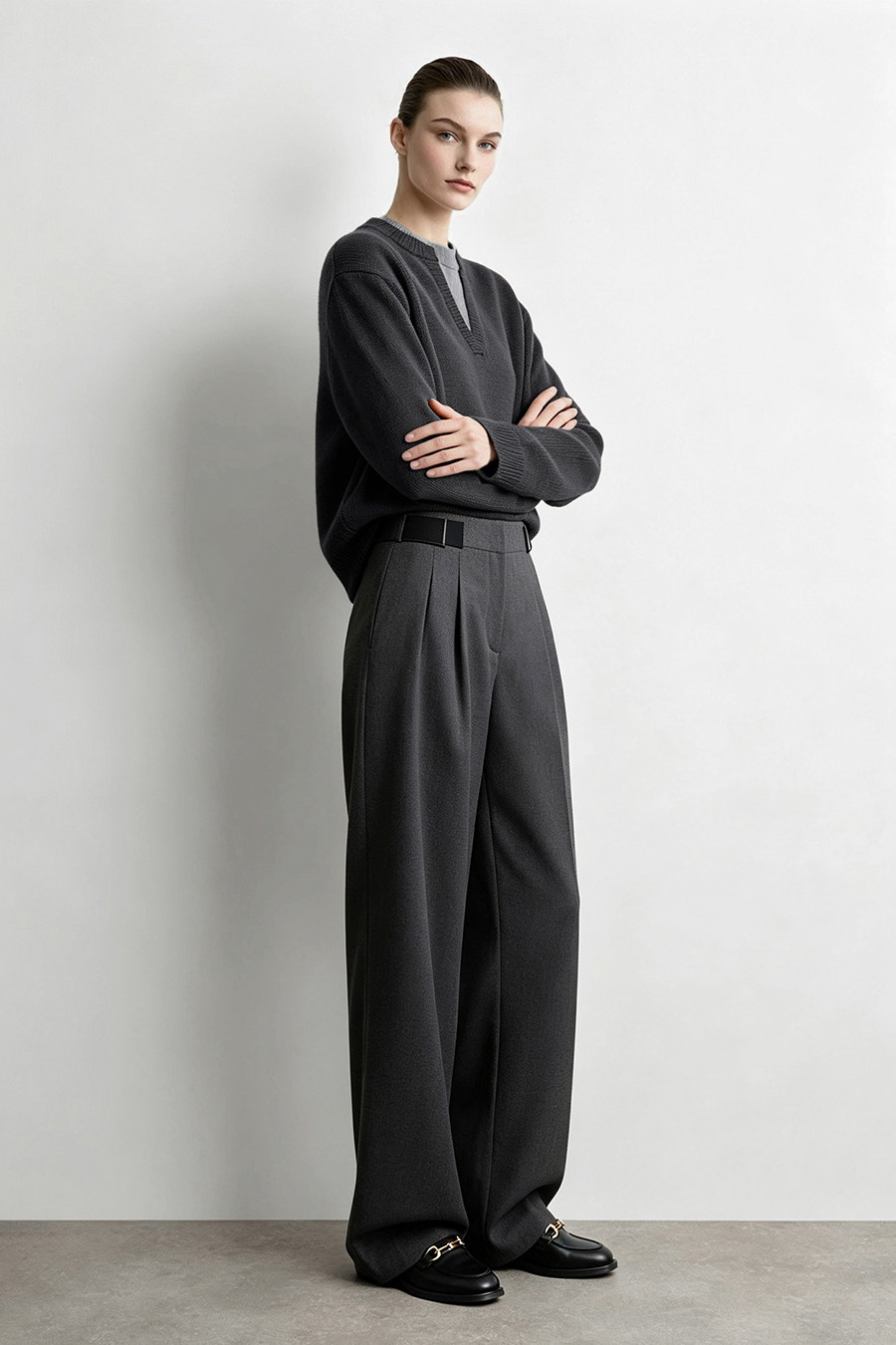 Color‑Block Letter Jacquard Sweater|AMII