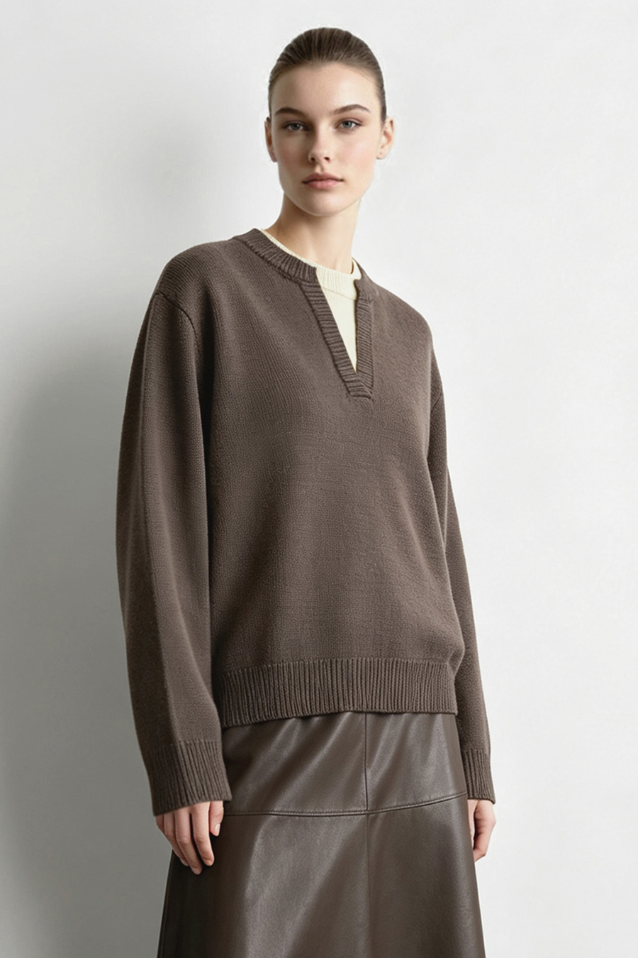 Color‑Block Letter Jacquard Sweater|AMII