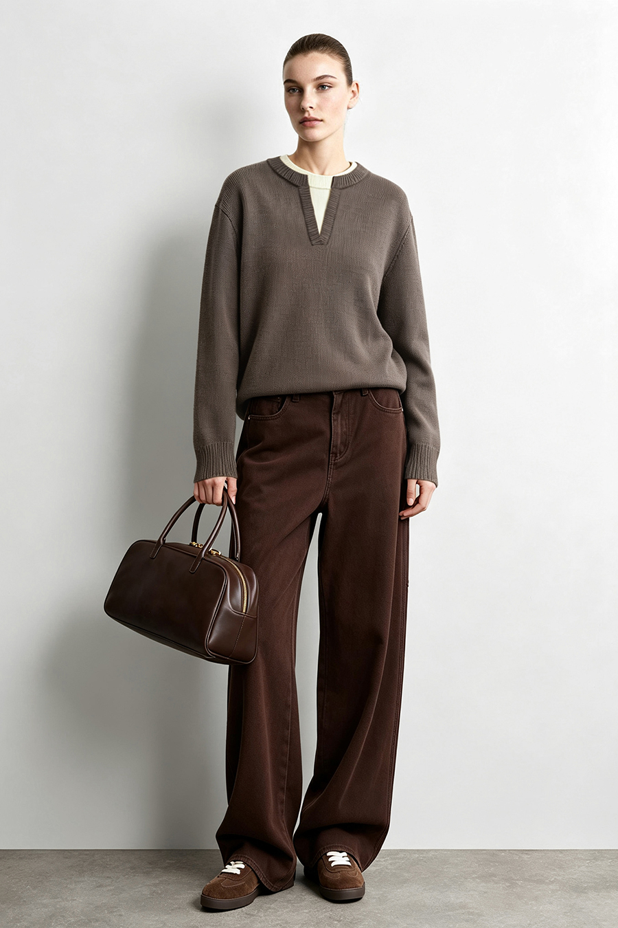 Color‑Block Letter Jacquard Sweater|AMII