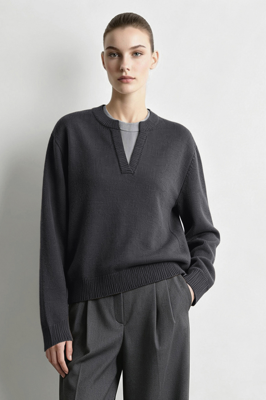 Color‑Block Letter Jacquard Sweater|AMII