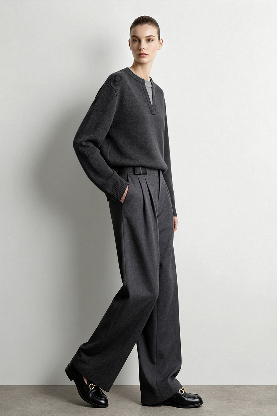 Color‑Block Letter Jacquard Sweater|AMII