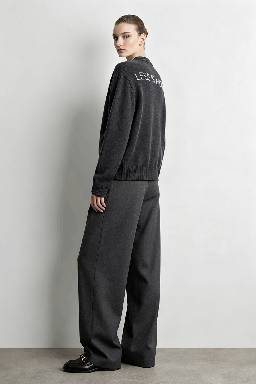 Color‑Block Letter Jacquard Sweater|AMII