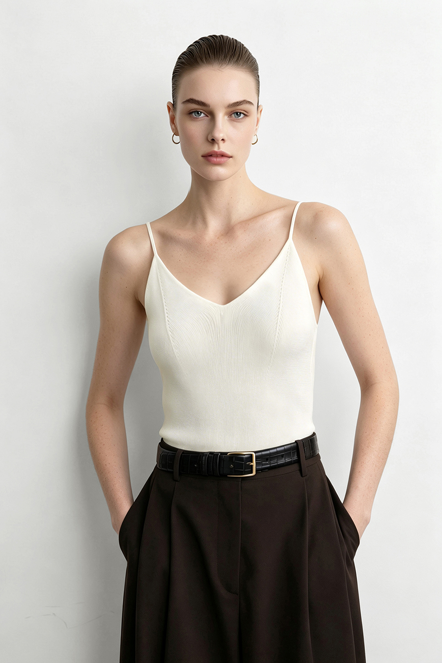 Rib V-Neck Knit Camisole | AMII