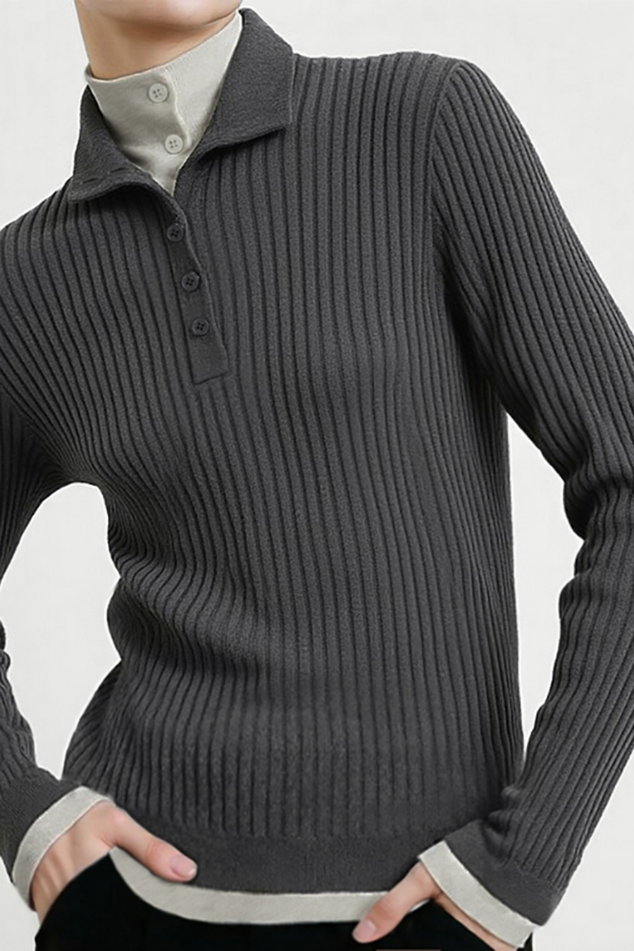 Color‑Block Faux‑Two‑Piece Sweater|AMII