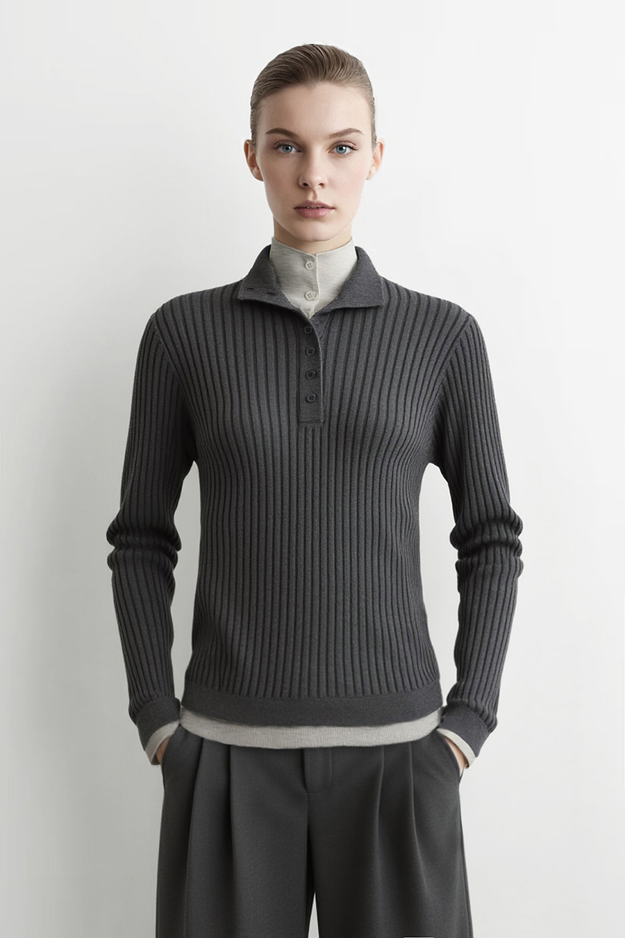 Color‑Block Faux‑Two‑Piece Sweater|AMII