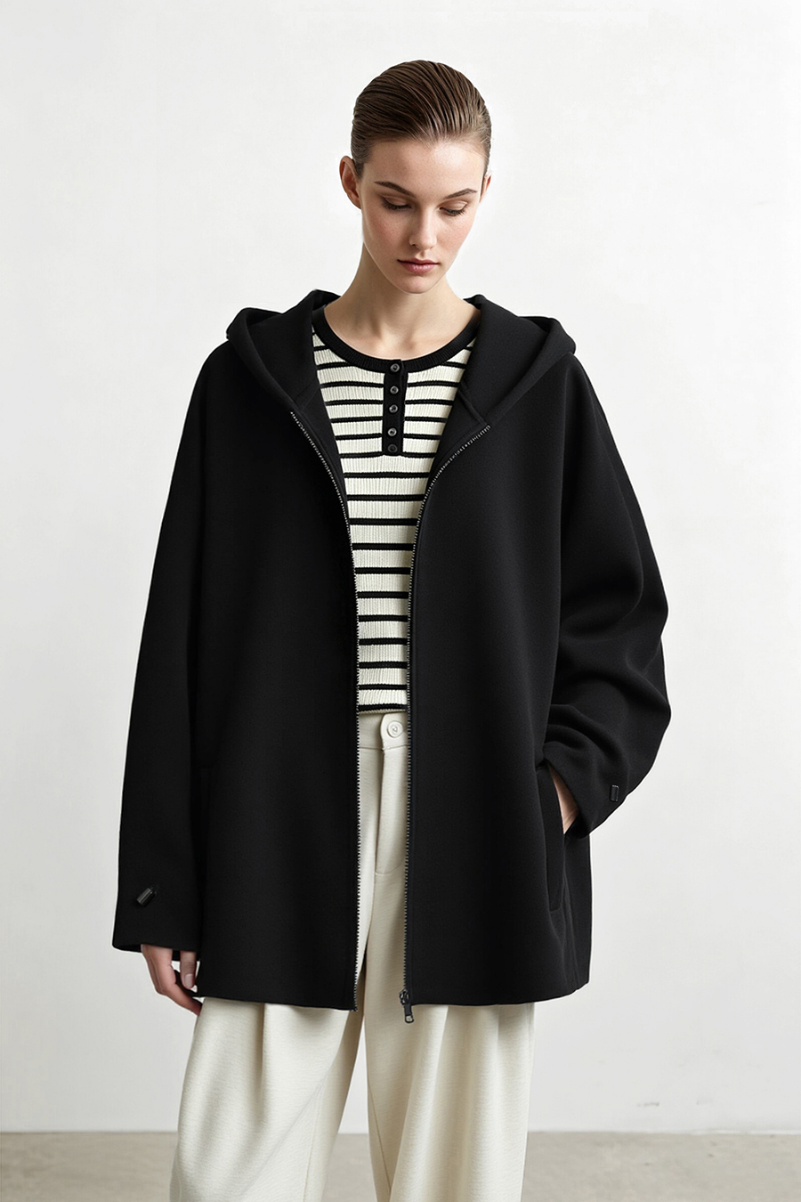 Hooded Two-Way Zip Jacket|AMII