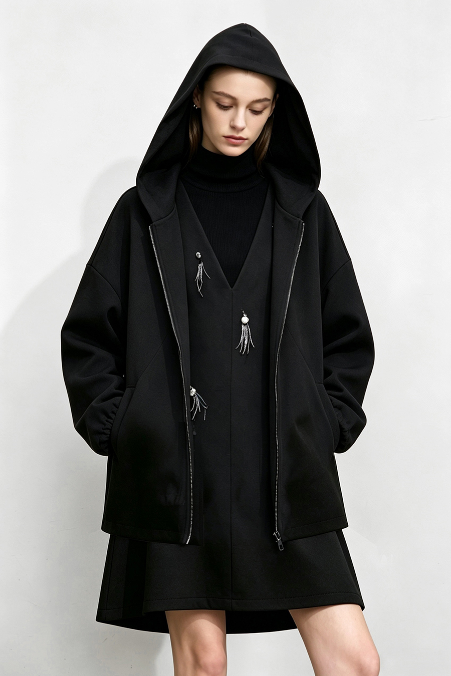 Hooded Two-Way Zip Jacket|AMII