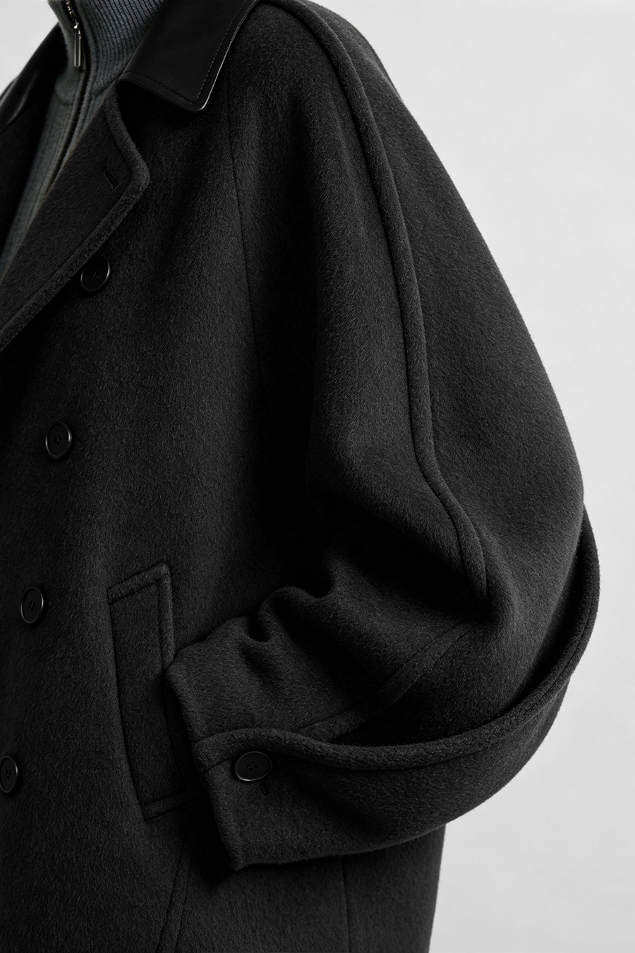 Leather Collar Full Wool Double-Faced Coat|AMII