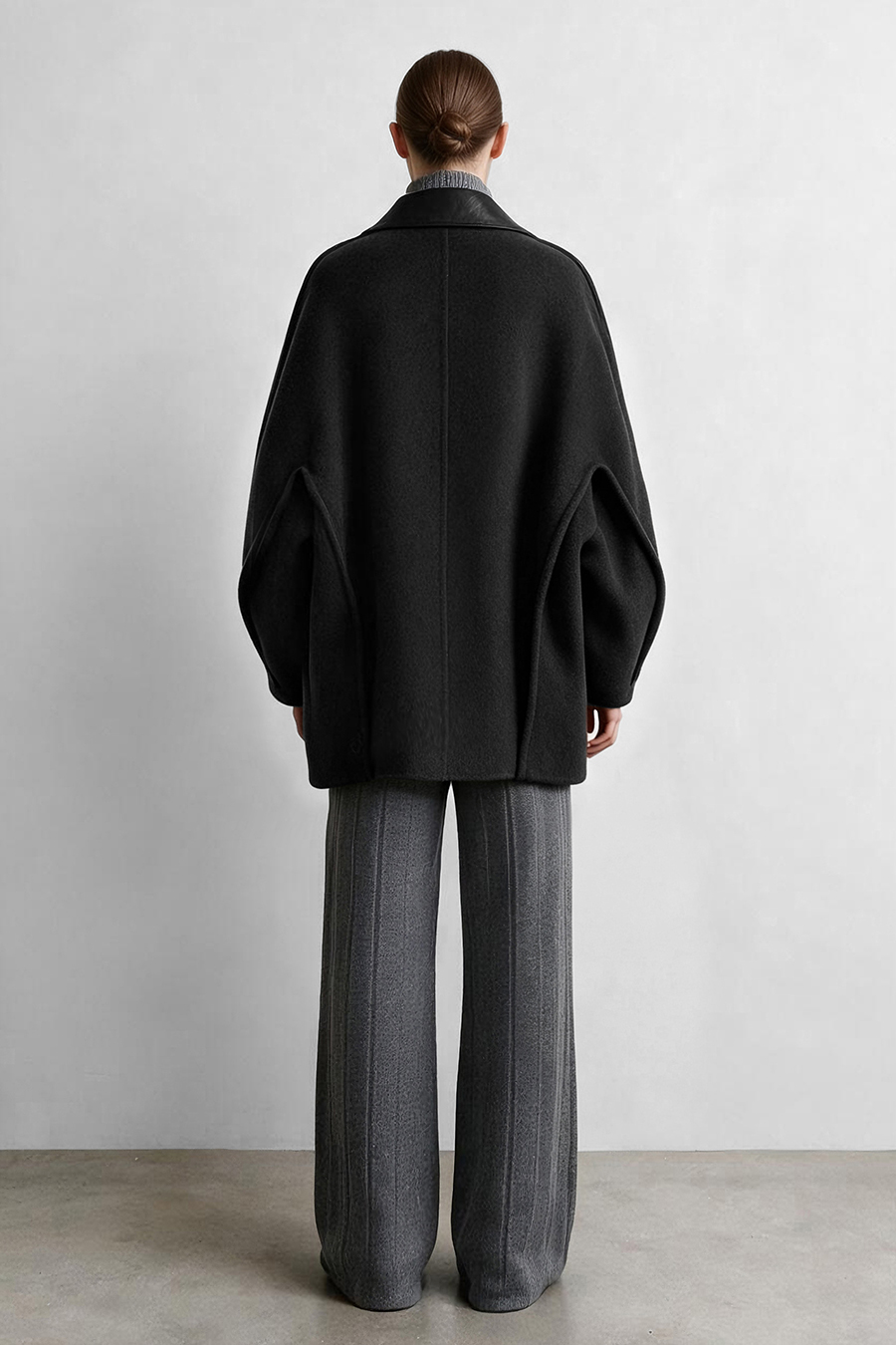 Leather Collar Full Wool Double-Faced Coat|AMII