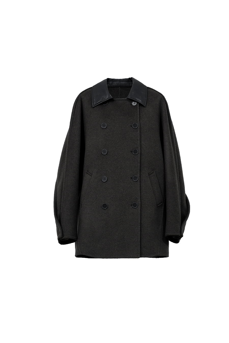 Leather Collar Full Wool Double-Faced Coat|AMII
