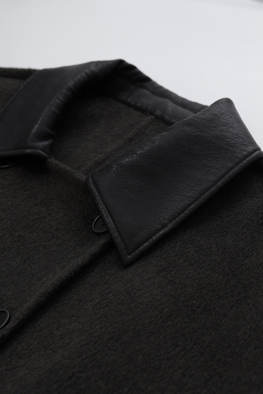Leather Collar Full Wool Double-Faced Coat|AMII