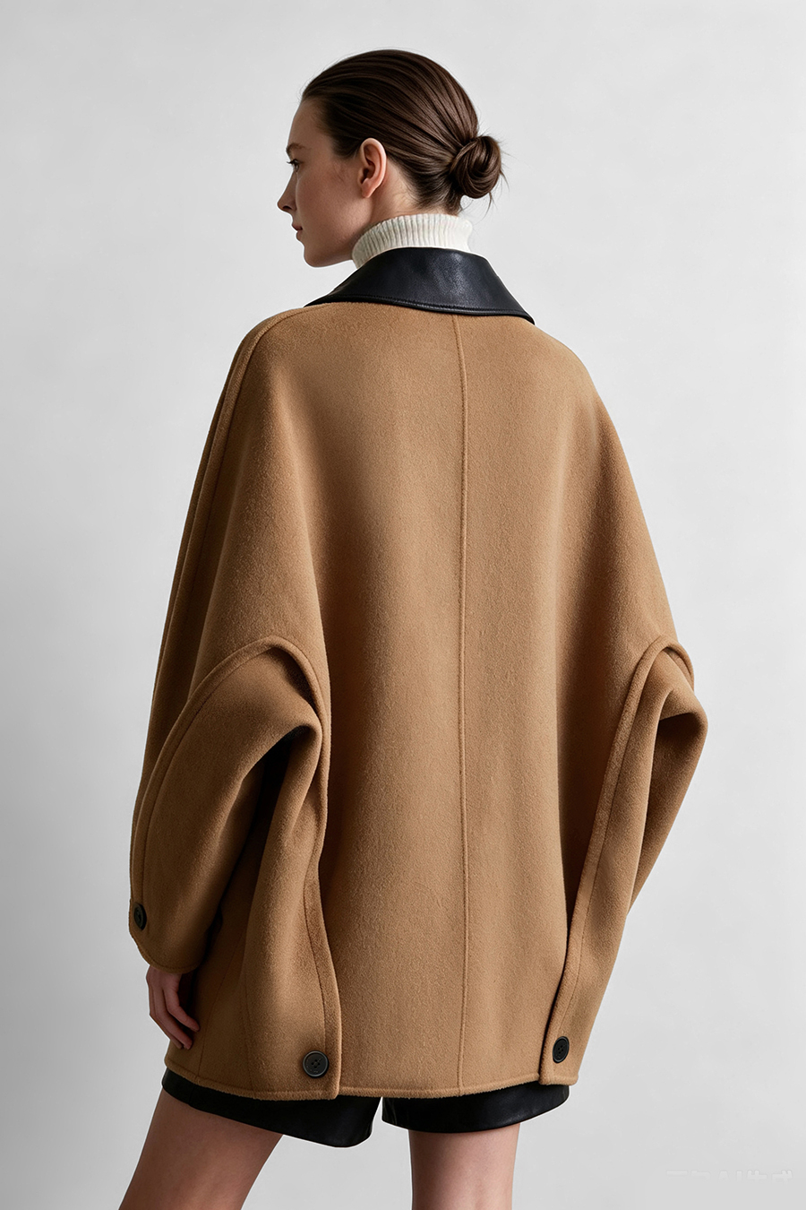 Leather Collar Full Wool Double-Faced Coat|AMII