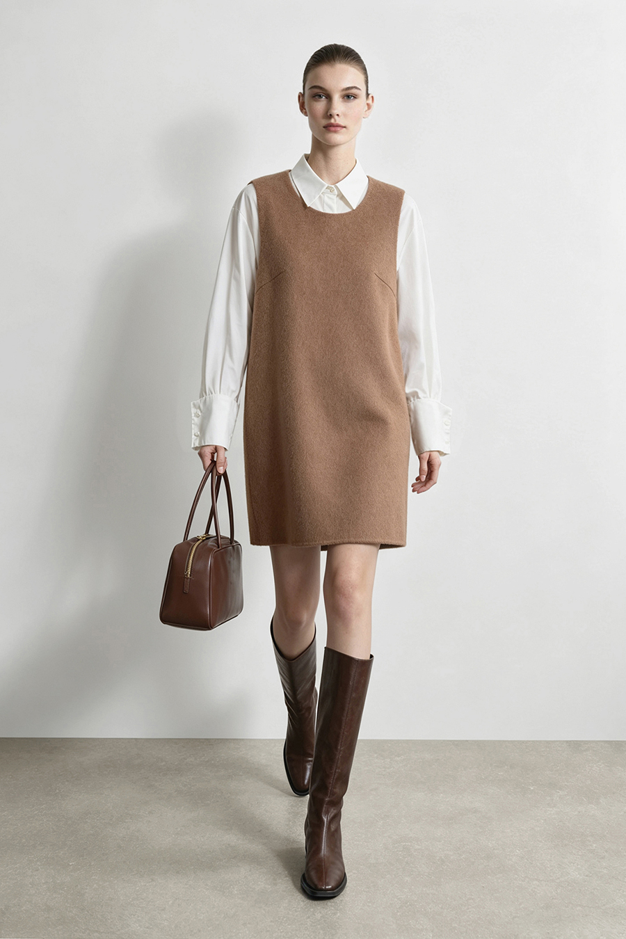 Crew Neck Double-Faced Wool Dress|AMII