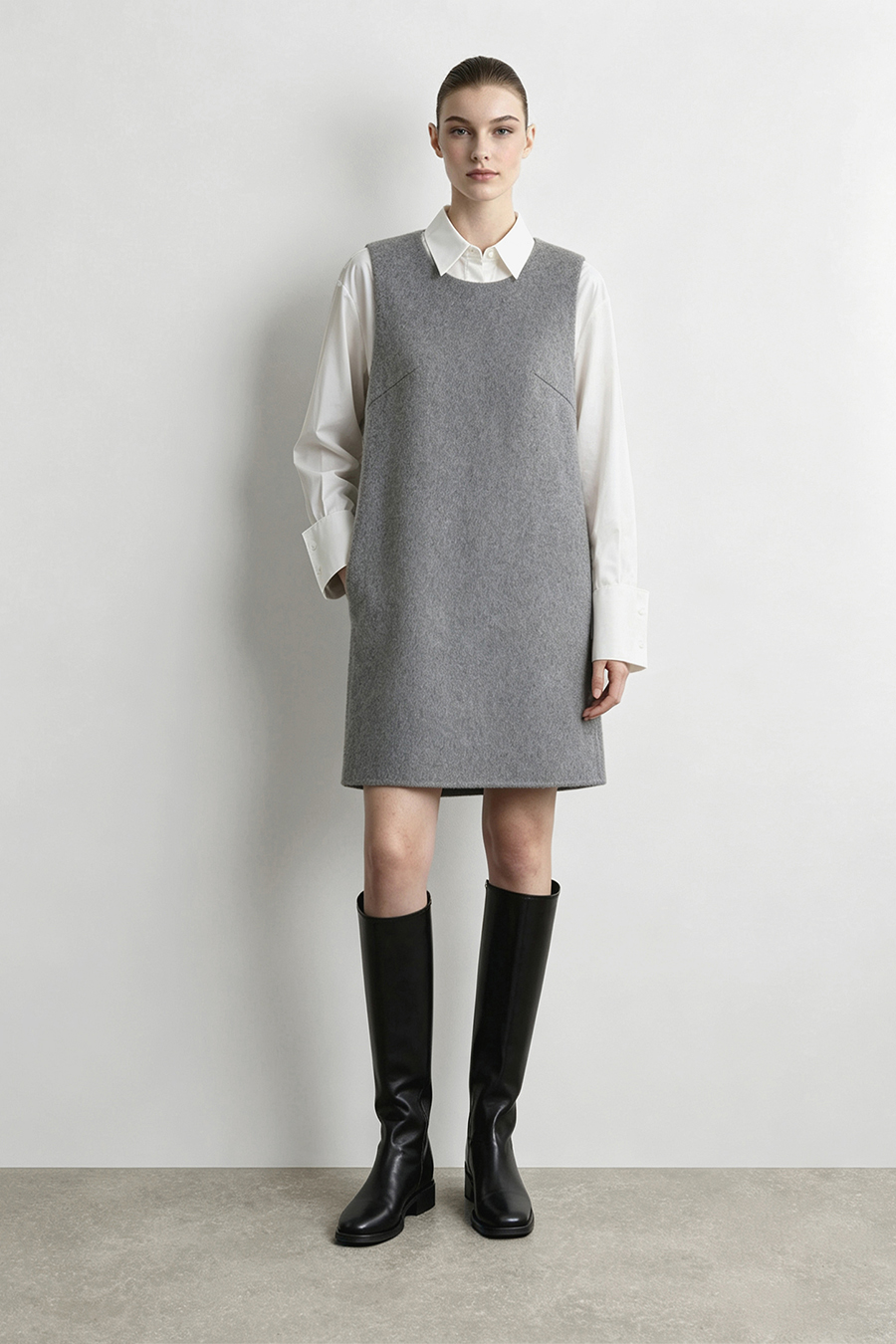 Crew Neck Double-Faced Wool Dress|AMII