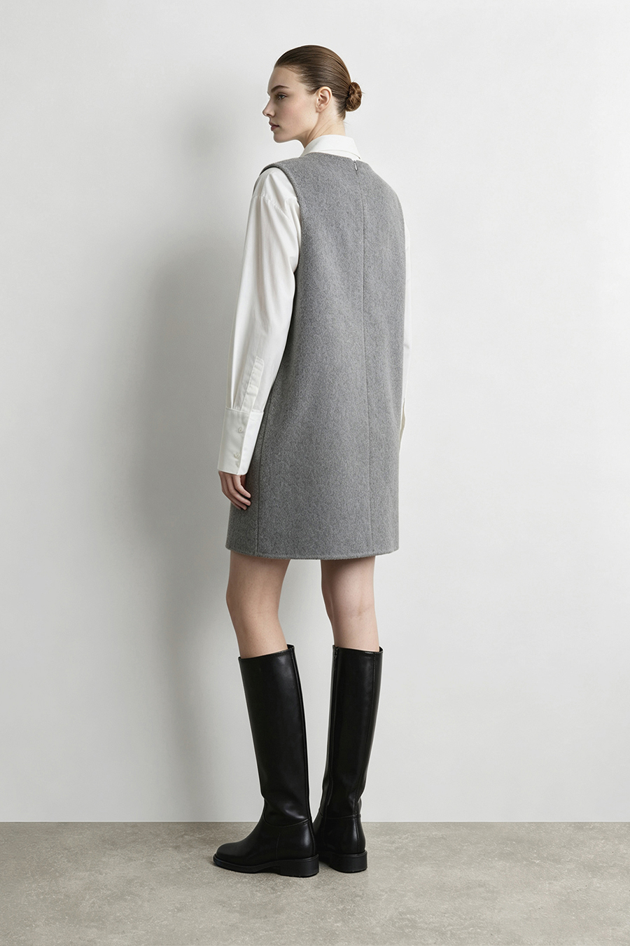 Crew Neck Double-Faced Wool Dress|AMII