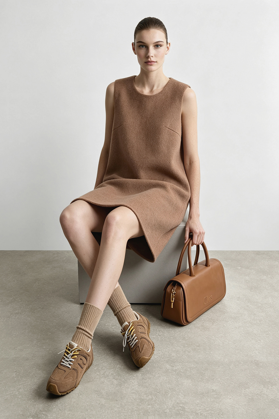 Crew Neck Double-Faced Wool Dress|AMII