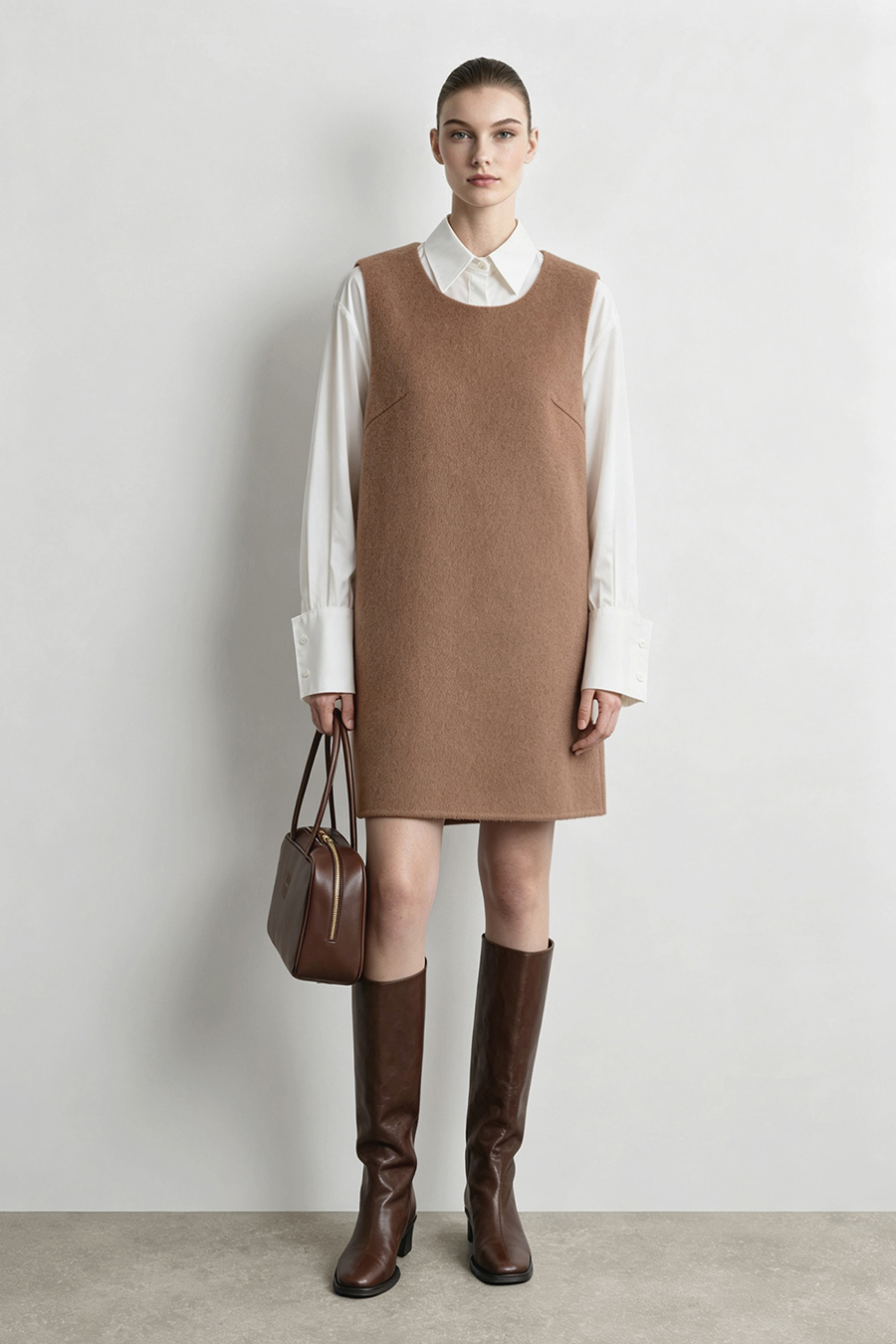 Crew Neck Double-Faced Wool Dress|AMII