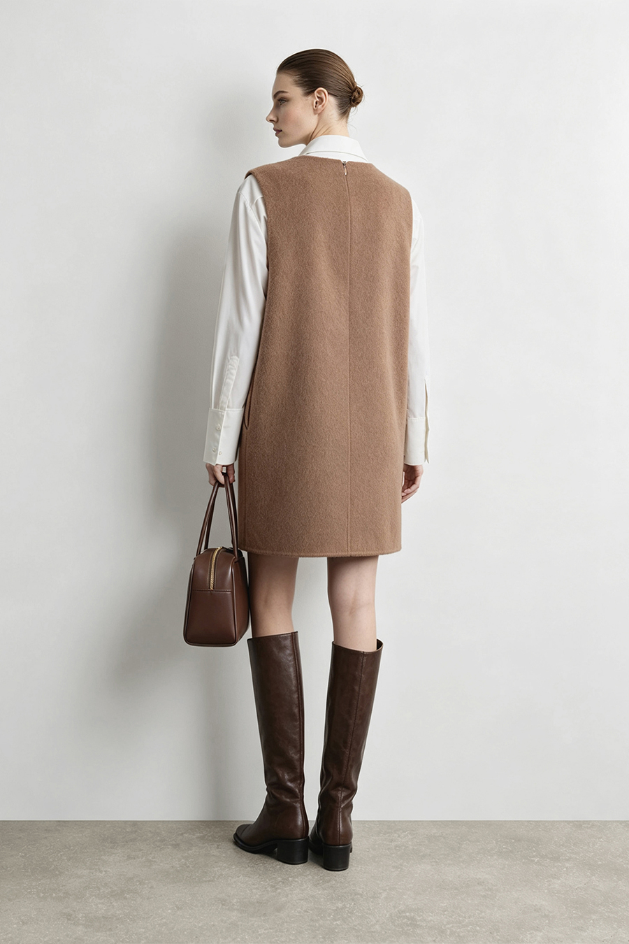 Crew Neck Double-Faced Wool Dress|AMII