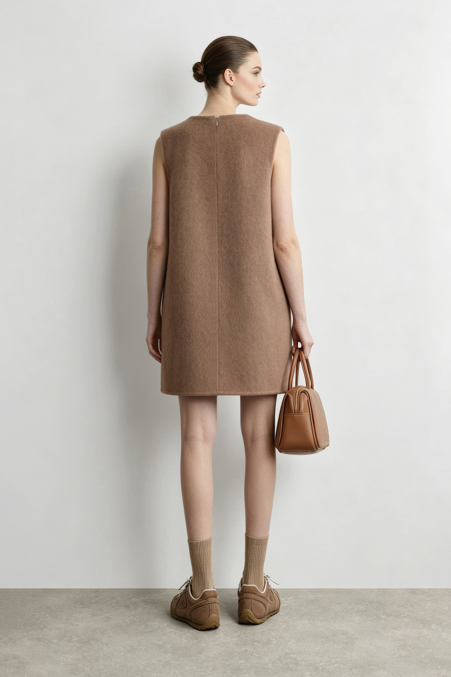 Crew Neck Double-Faced Wool Dress|AMII
