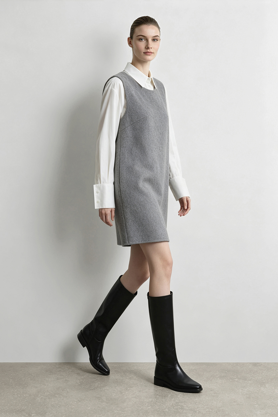 Crew Neck Double-Faced Wool Dress|AMII
