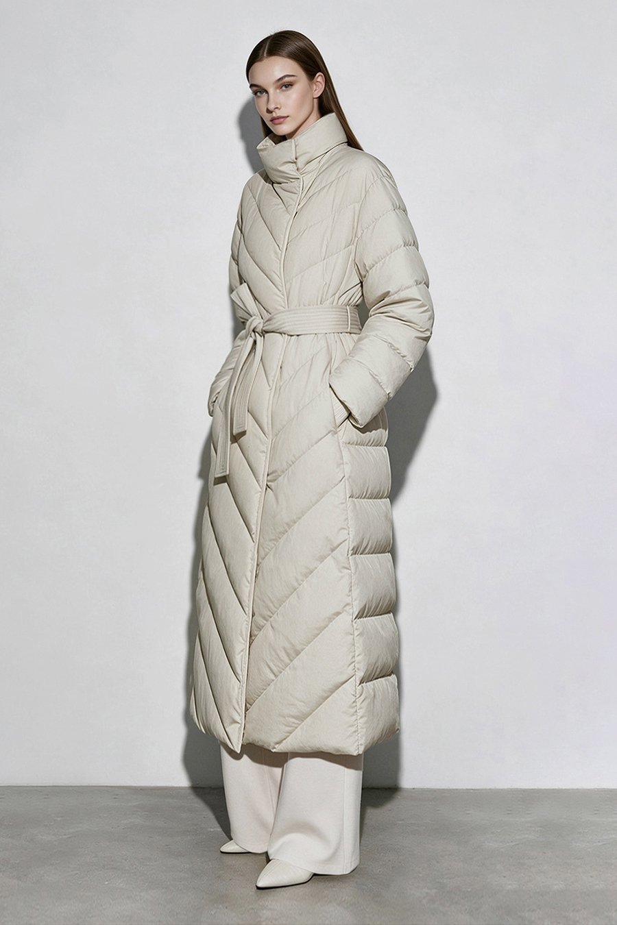 Belted Down Jacket with Magnetic Closures|AMII