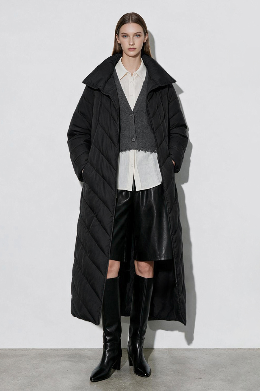Belted Down Jacket with Magnetic Closures|AMII