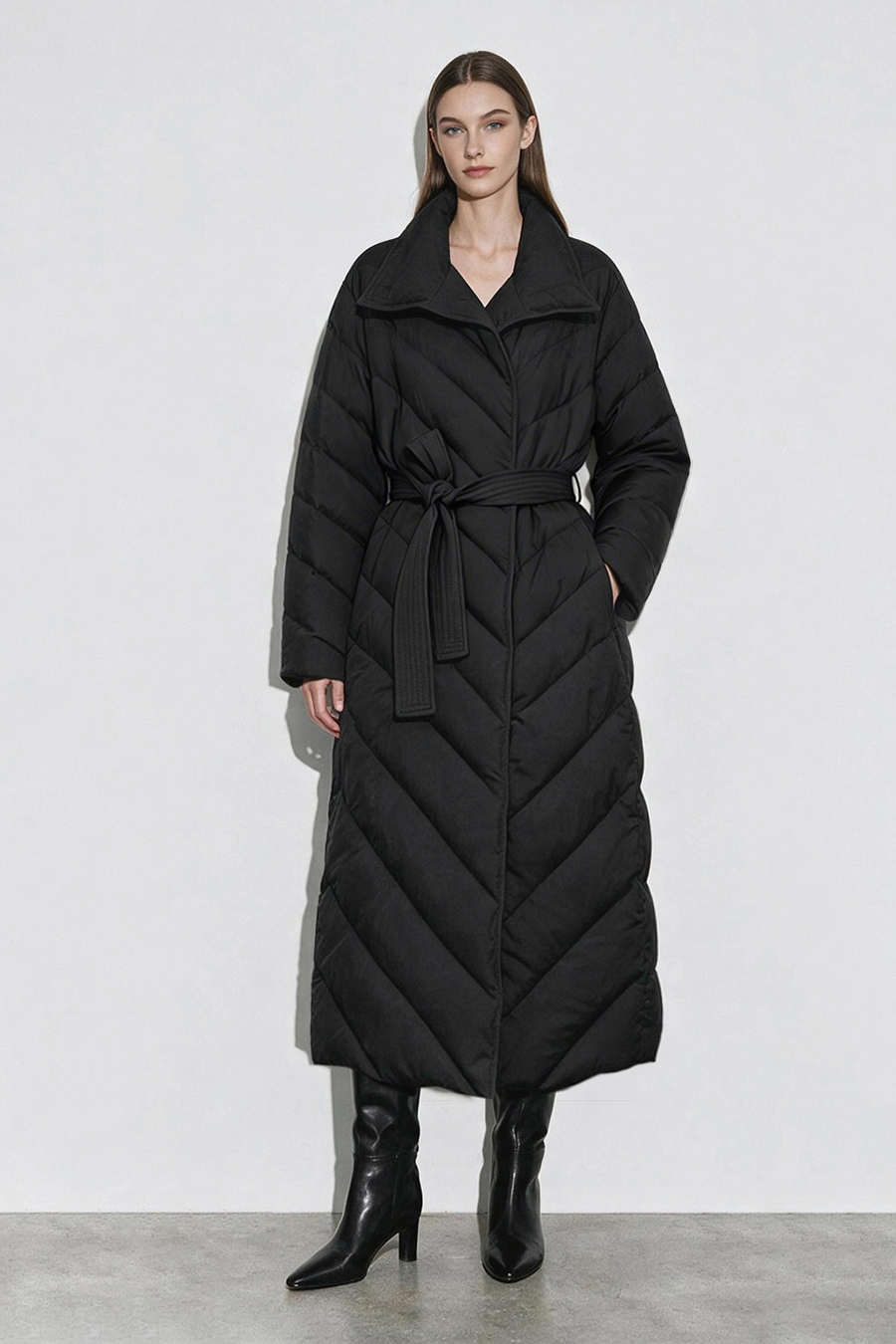 Belted Down Jacket with Magnetic Closures|AMII