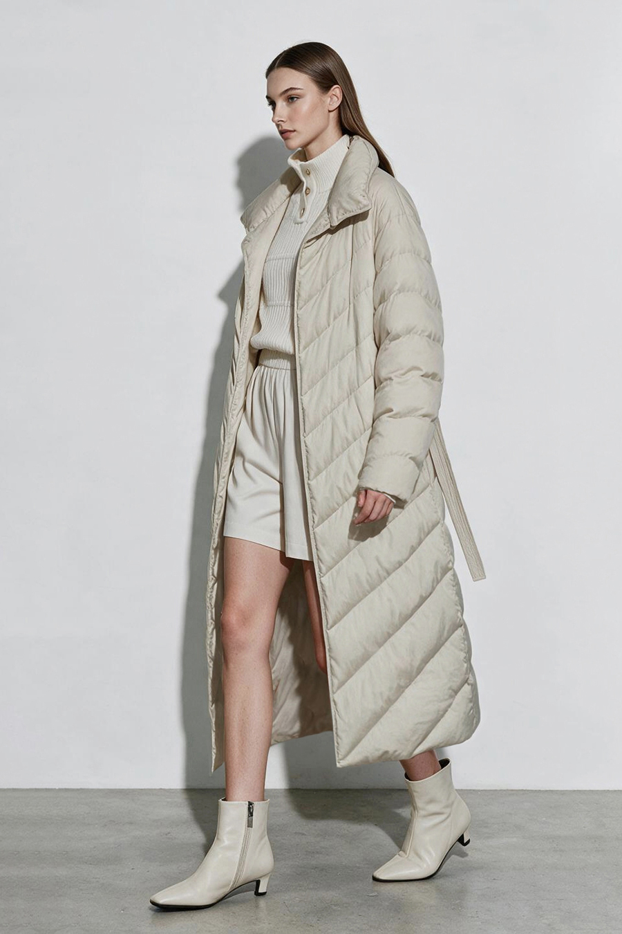 Belted Down Jacket with Magnetic Closures|AMII