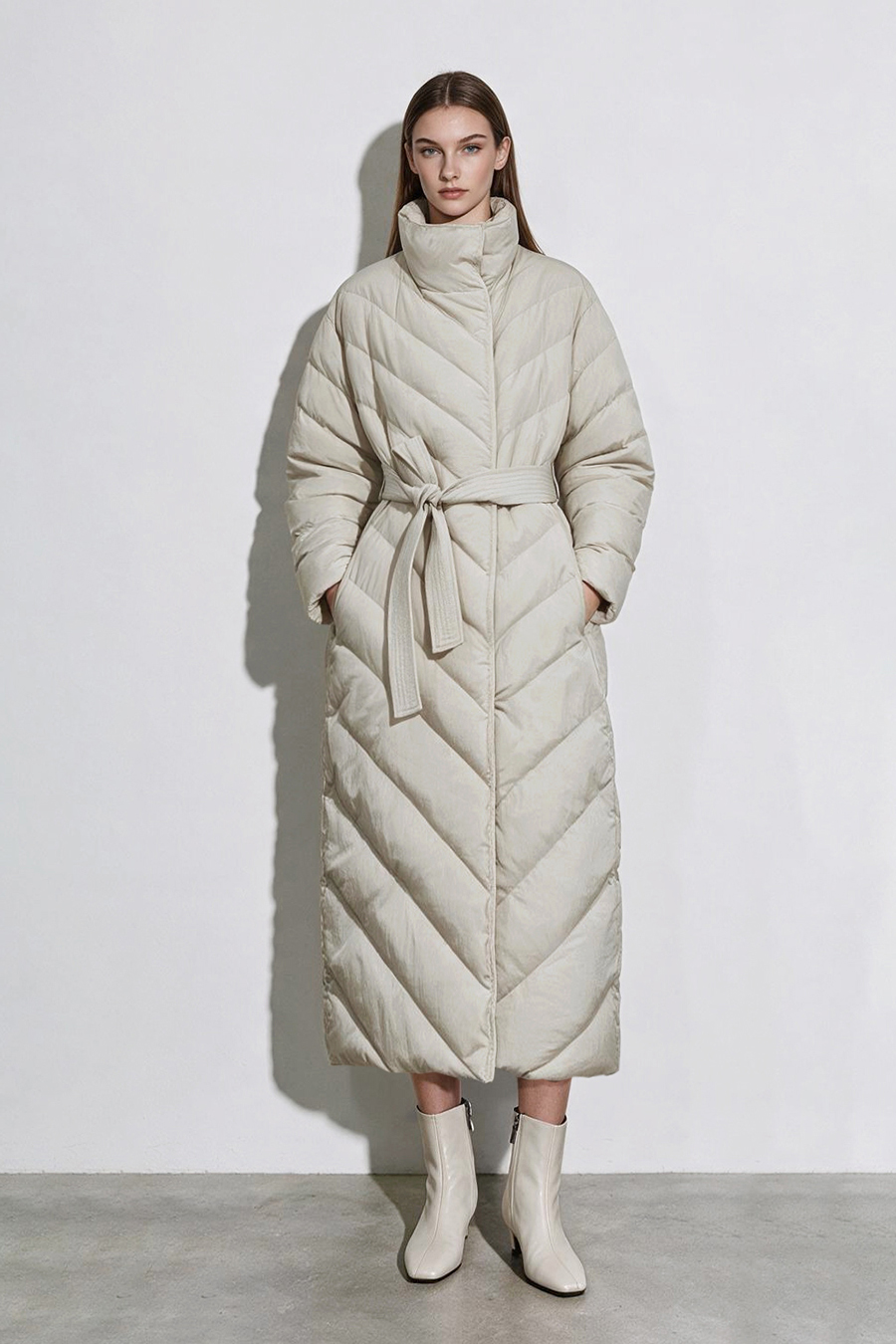 Belted Down Jacket with Magnetic Closures|AMII
