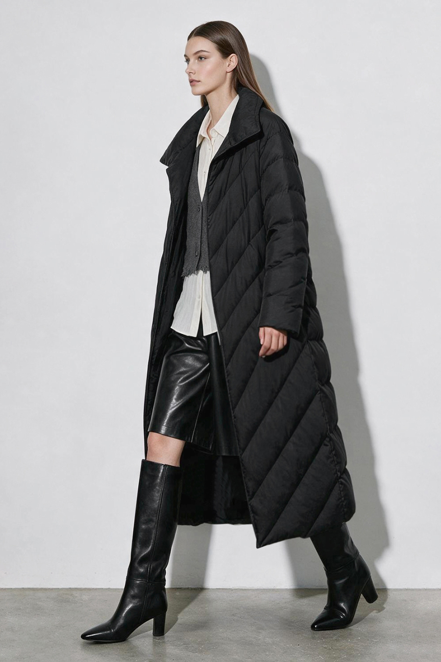Belted Down Jacket with Magnetic Closures|AMII