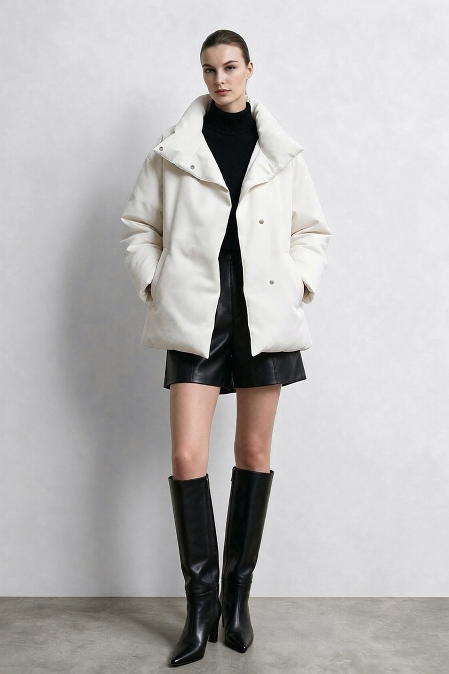 Belted Down Jacket with Buckle Closure|AMII