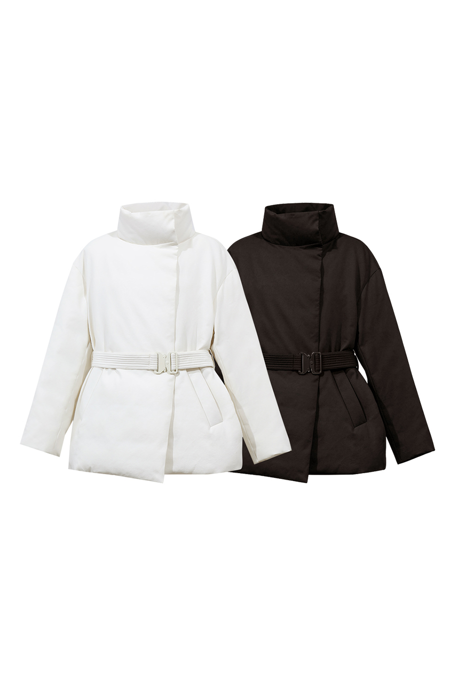 Belted Down Jacket with Buckle Closure|AMII