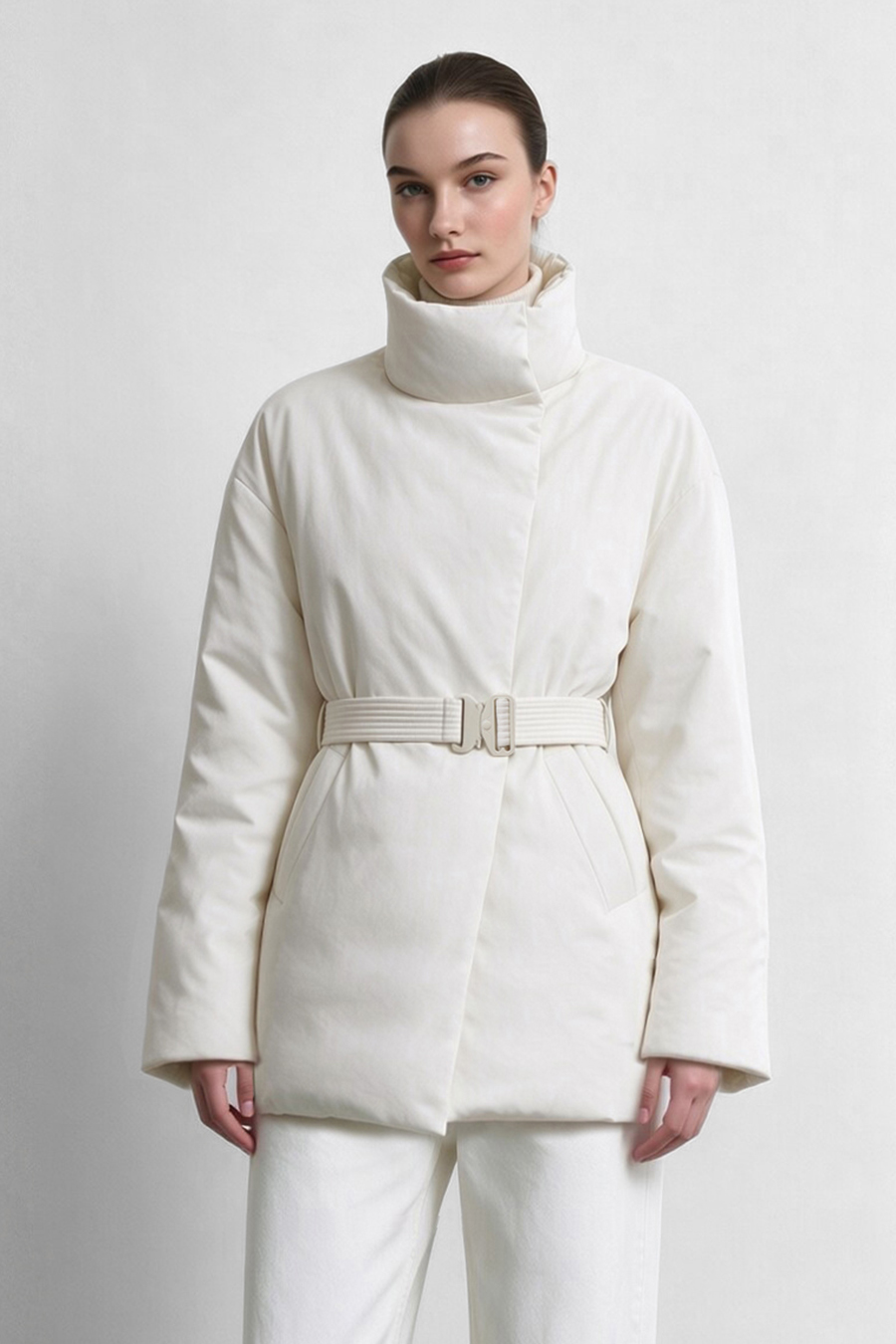Belted Down Jacket with Buckle Closure|AMII