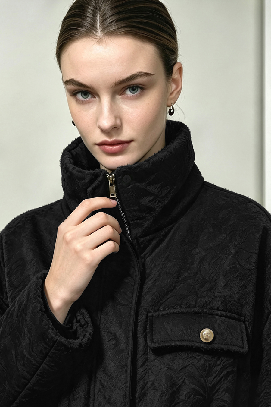 Stand Collar Jacquard Down Jacket|AMII