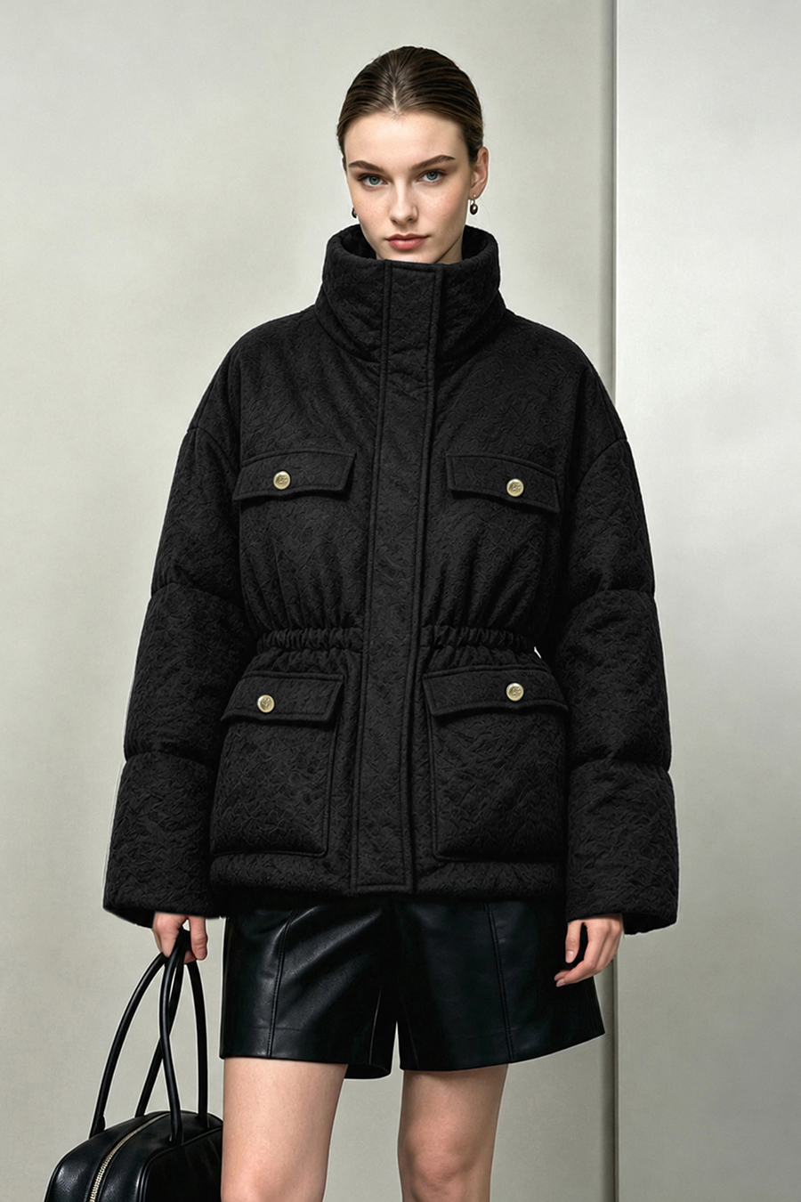 Stand Collar Jacquard Down Jacket|AMII